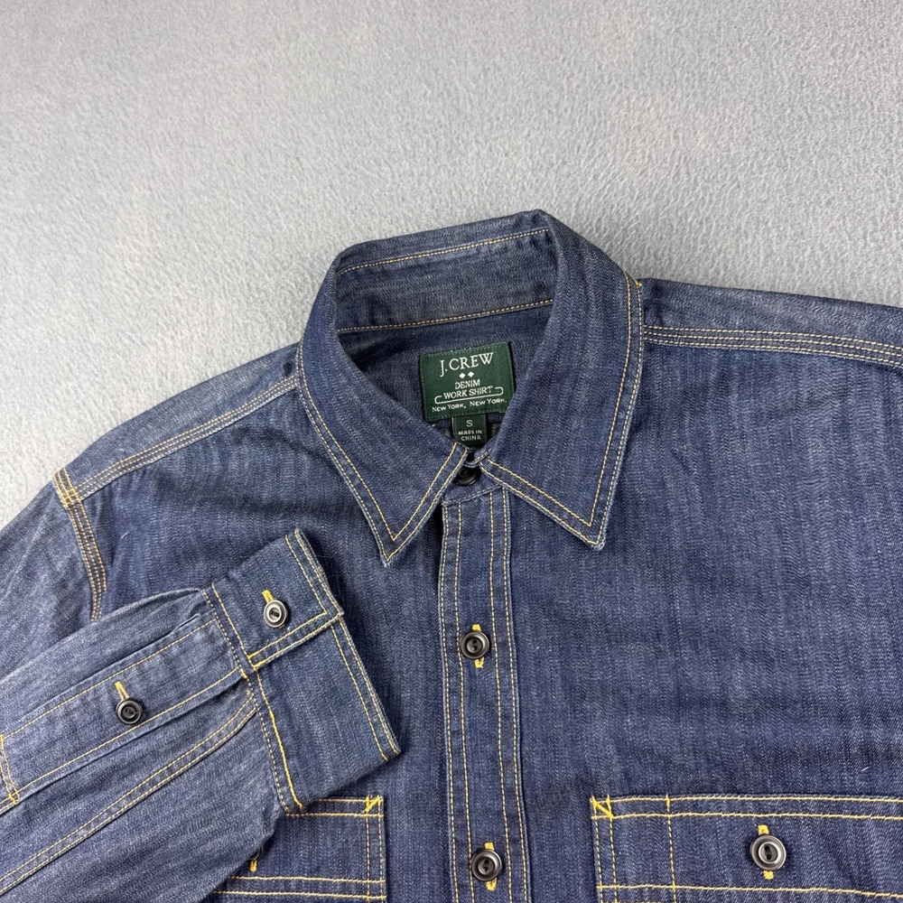 J. Crew Denim Work Shirt Men's S Blue Workwear Mechanic Dark Wash Chambray 05040